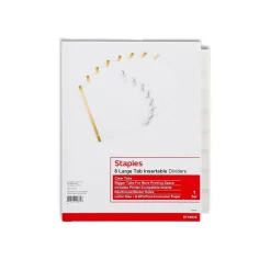 Dividers|Staples Large Tab Insertable Dividers, 8-Tab, Clear (18935/11124)