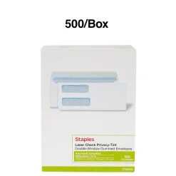 Hot Staples Laser Security Tinted #9 Double Window Envelopes, 3 5/8