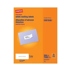 Discount Staples Laser/Inkjet Address Labels, 1" x 2 5/8", White, 30 Labels/Sheet, 5 Boxes/Case (18063CT)