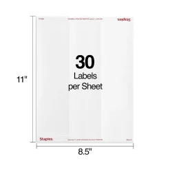 Clearance Staples Laser/Inkjet Address Labels, 1" x 2-5/8", White, 30 Labels/Sheet, 25 Sheets/Pack (ST18054-CC)