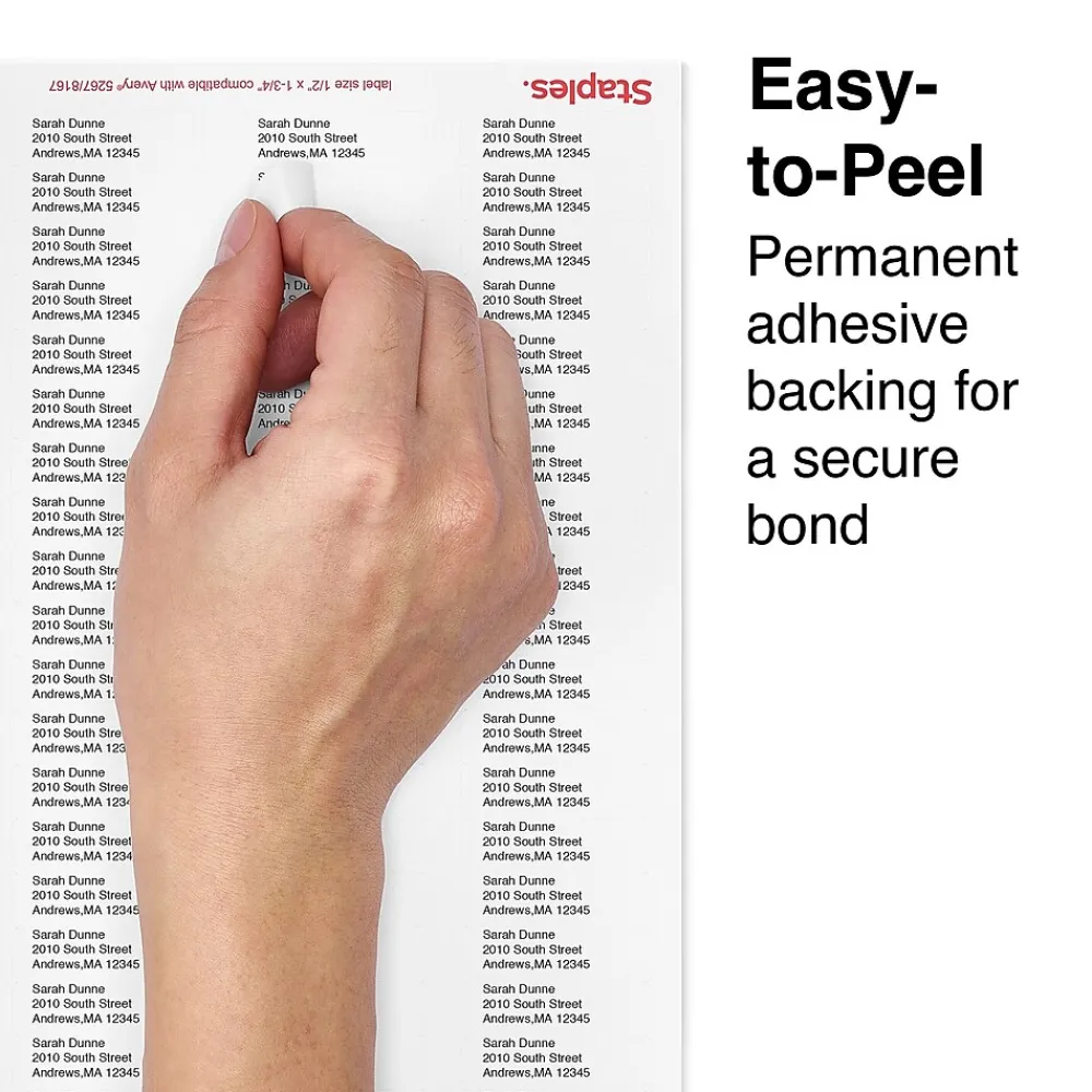 Outlet Staples Laser/Inkjet Address Labels, 1/2" x 1 3/4", White, 80 Labels/Sheet, 25 Sheets/Pack, 2000 Labels/Box (ST18053-CC)