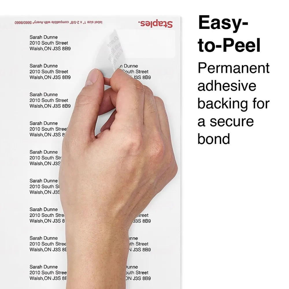 Hot Staples Laser/Inkjet Address Labels Address Labels, 1 X 2 5/8", Clear, 30 Labels/Sheet, 25 Sheets/Pack, 750 Labels/Box