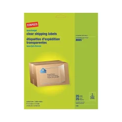Online Staples Laser/Inkjet Shipping Labels, 8-1/2" x 11", Clear, 1 Label/Sheet, 25 Sheets/Pack (18091-CC)