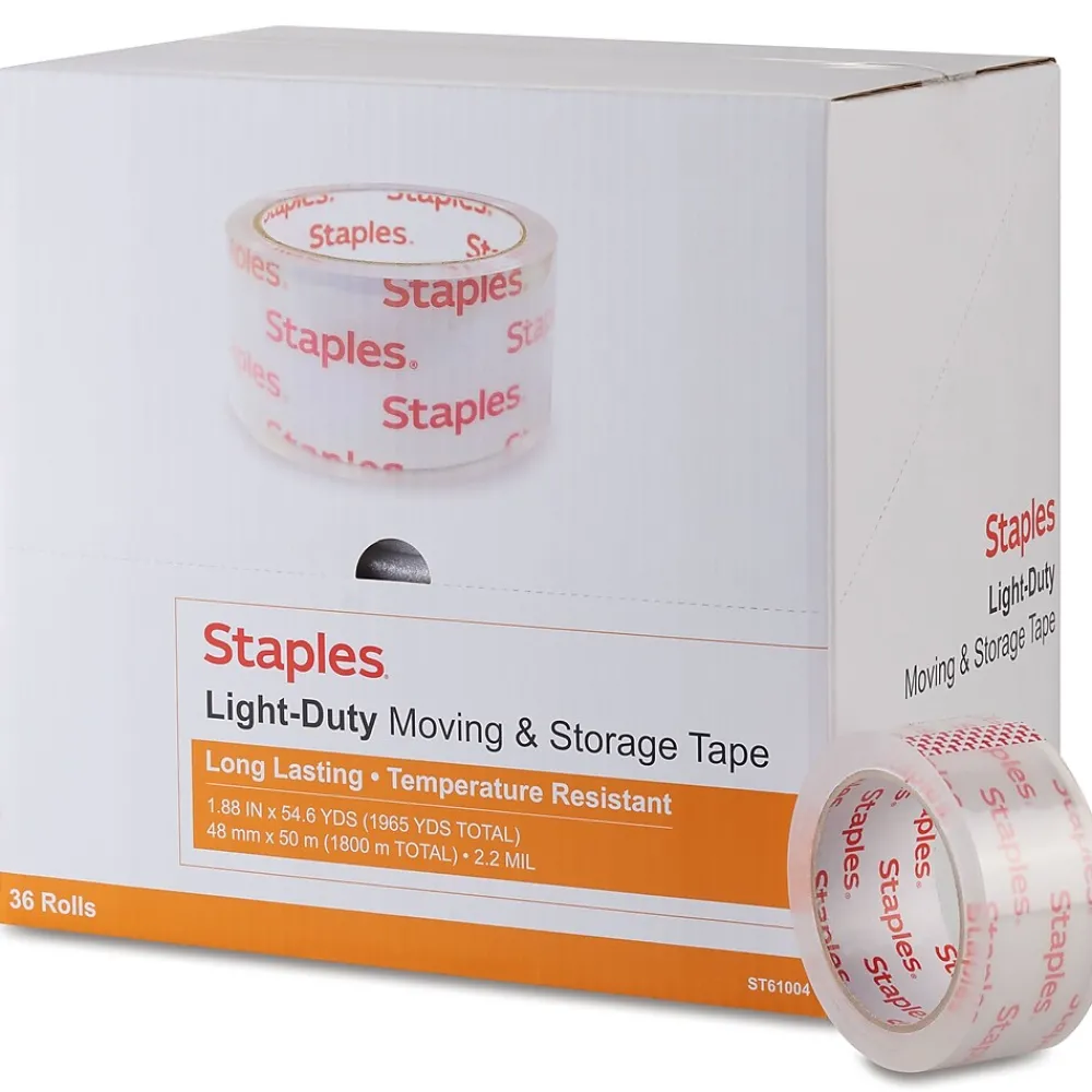Clearance Staples ® Lightweight Moving & Storage Packing Tape, 1.88" x 54.6 yds., Clear, 36/Box (ST61004/52203)