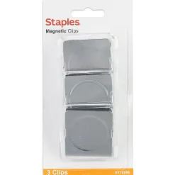Clips & Fasteners|Staples Magnetic Clips, 1.75"W, Silver, 3/Pack (10596)
