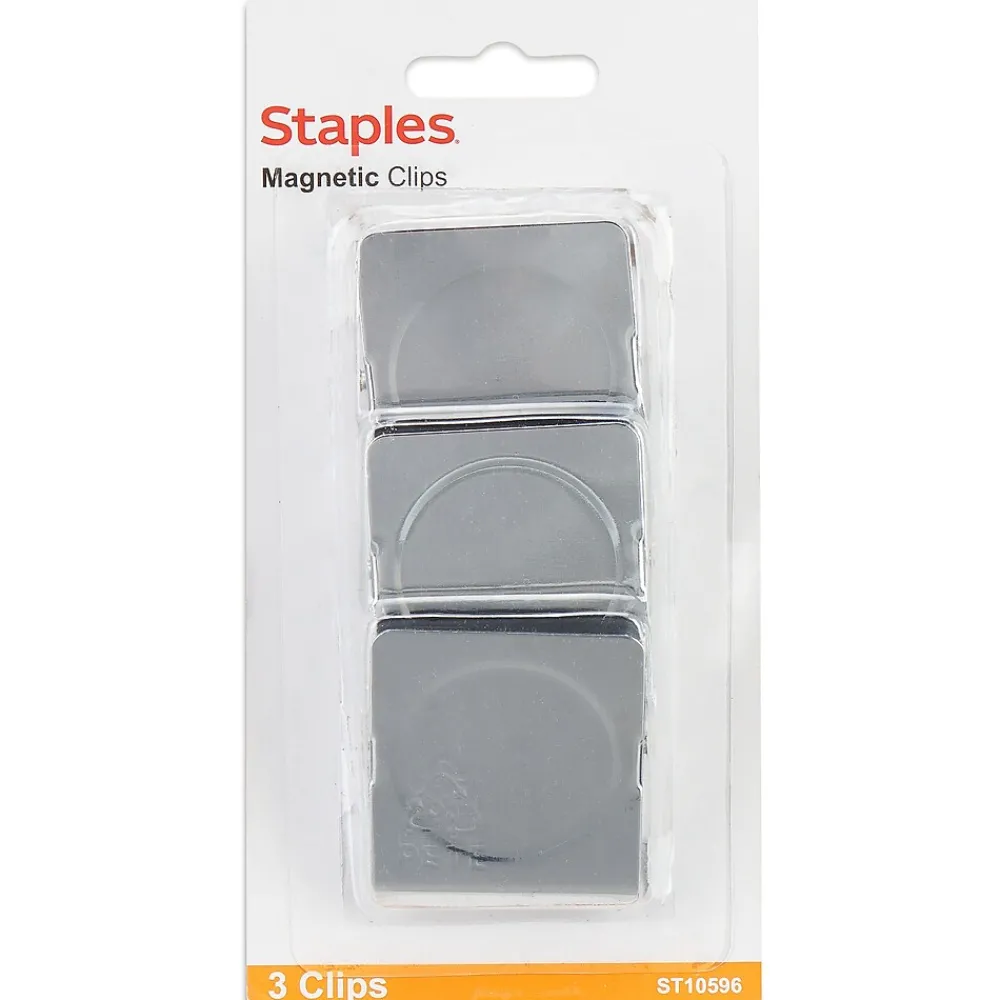 Clips & Fasteners|Staples Magnetic Clips, 1.75"W, Silver, 3/Pack (10596)