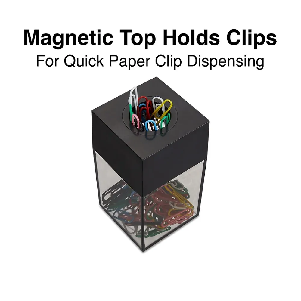 Clips & Fasteners|Staples Magnetic Paper Clip Dispenser, Clear/Black (10590)