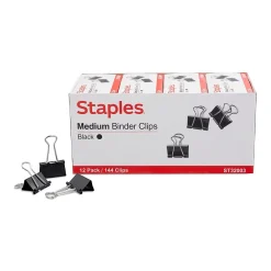 Clips & Fasteners|Staples Medium Binder Clips, Medium, Black, 576/Carton (32003)