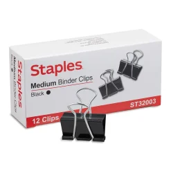 Clips & Fasteners|Staples Medium Binder Clips, Medium, Black, 576/Carton (32003)