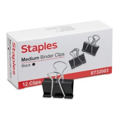 Clips & Fasteners|Staples Medium Binder Clips, 0.63" Capacity, Black, 144 Clips/Pack (ST32003/32003)