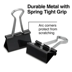 Clips & Fasteners|Staples Medium Binder Clips, 0.63" Capacity, Black, 24 Clips/Pack (ST10668/10668)