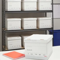 File Storage|Staples Medium Duty 60% Recycled EZ Fold Corrugated File Box Lift Off Lid, Letter Size, White/Gray, 12/Carton (2489403)