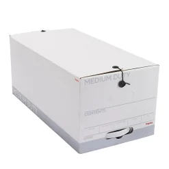 File Storage|Staples Medium Duty File Box, String and Button Lid, Letter, White/Gray, 12/Case (TR59221)
