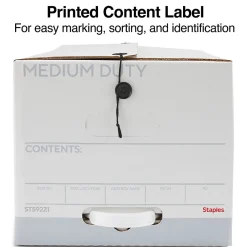 File Storage|Staples Medium Duty File Box, String and Button Lid, Letter, White/Gray, 12/Case (TR59221)