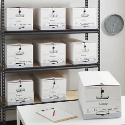 File Storage|Staples Medium Duty File Box, String and Button Lid, Letter, White/Gray, 12/Case (TR59221)