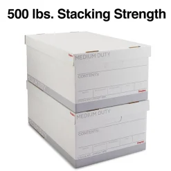 File Storage|Staples Medium Duty File Box, Lift Off Lid, Legal, White/Gray, 4/Carton (TR59216)