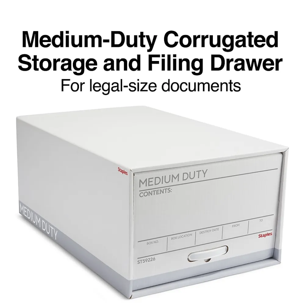 File Storage|Staples Medium Duty File Drawers, Legal, White/Gray, 6/Carton (TR59226)