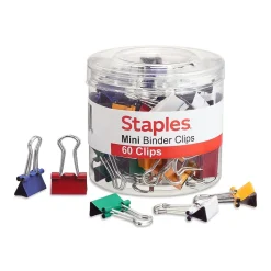 Clips & Fasteners|Staples Mini Binder Clips, 0.25" Capacity, Assorted Colors, 60 Clips/Pack (ST15347/15347)