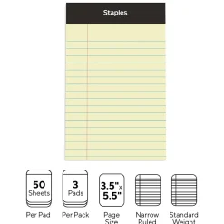 Notepads|Staples ® Mini Legal Notepad, 3