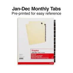 Dividers|Staples Monthly Pre-Printed Monthly Paper Divider, Jan-Dec, Buff with Black Tabs, 1 Set (13551/11484)