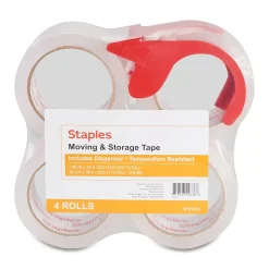 Best Staples ® Moving & Storage Packing Tape with Dispenser, 1.88" x 54.6 Yds, Clear, 4/Rolls (31687)