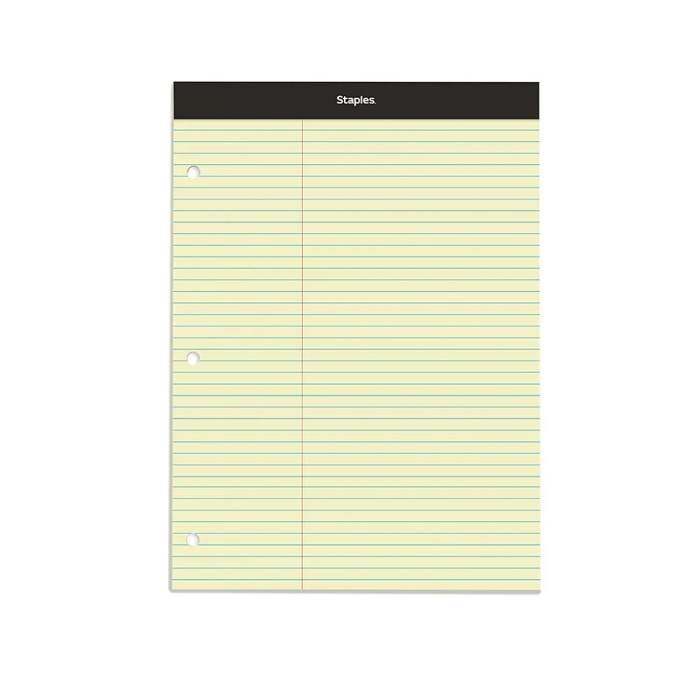 Notepads|Staples Notepad, 8.5" x 11.75", Law Ruled, Canary, 100 Sheets/Pad, Each (ST57348)