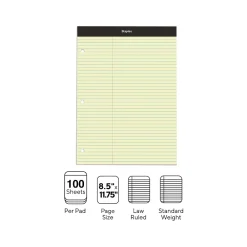 Notepads|Staples Notepad, 8.5" x 11.75", Law Ruled, Canary, 100 Sheets/Pad, Each (ST57348)