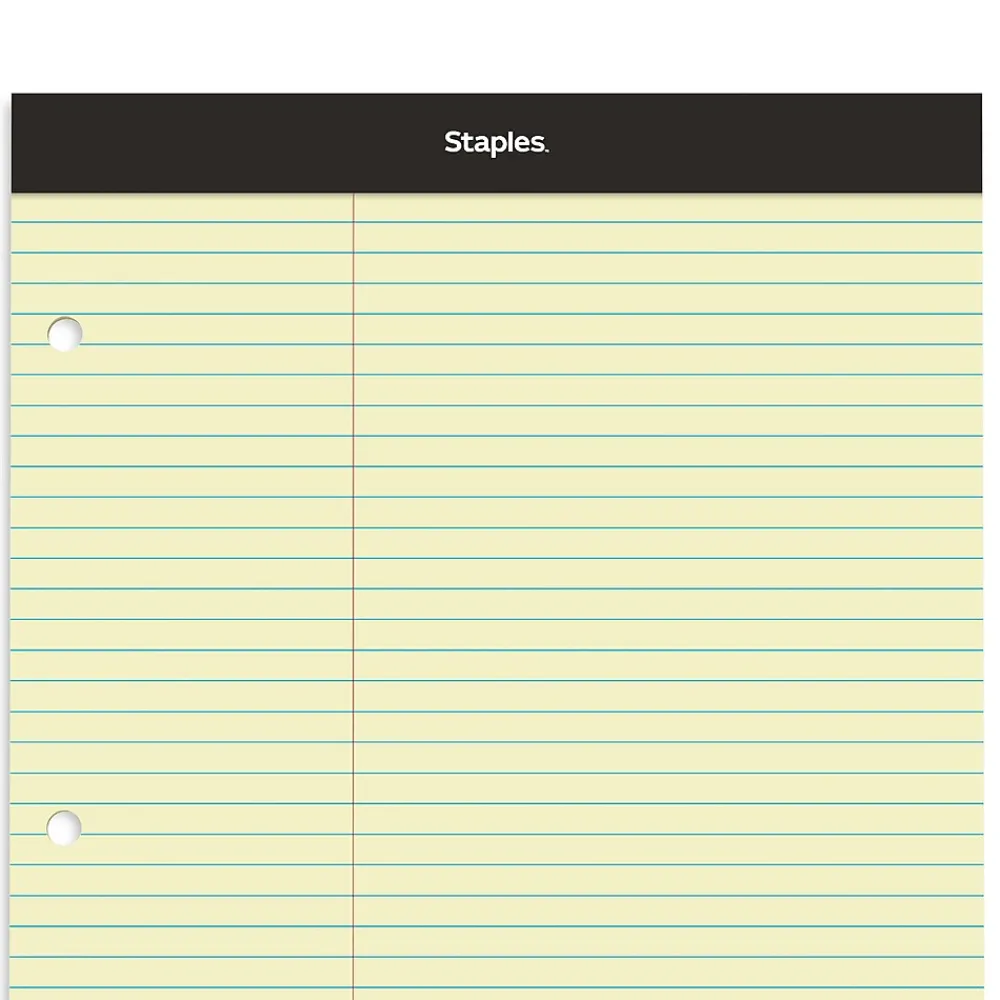 Notepads|Staples Notepad, 8.5" x 11.75", Law Ruled, Canary, 100 Sheets/Pad, Each (ST57348)