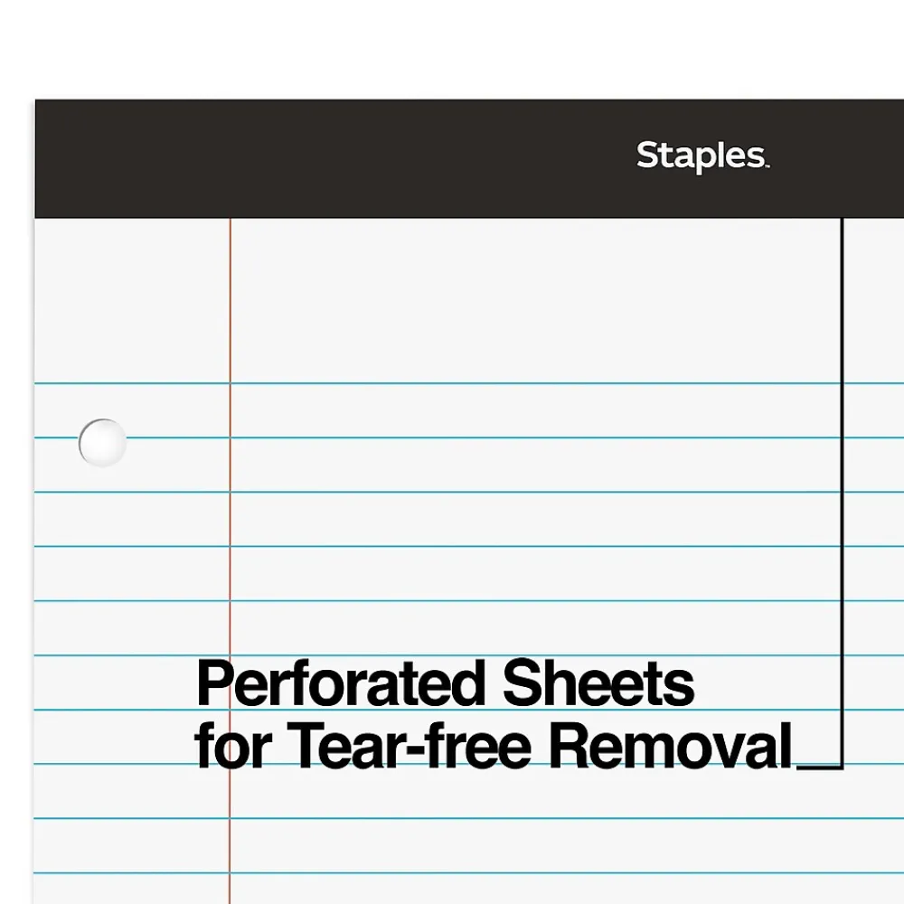 Notepads|Staples Notepad, 8.5" x 11.75", Narrow Ruled, , 100 Sheets/Pad (ST57345/TR57345) White