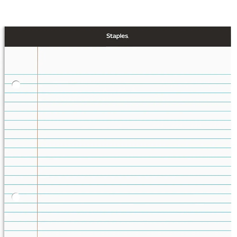 Notepads|Staples Notepad, 8.5" x 11.75", Narrow Ruled, , 100 Sheets/Pad (ST57345/TR57345) White