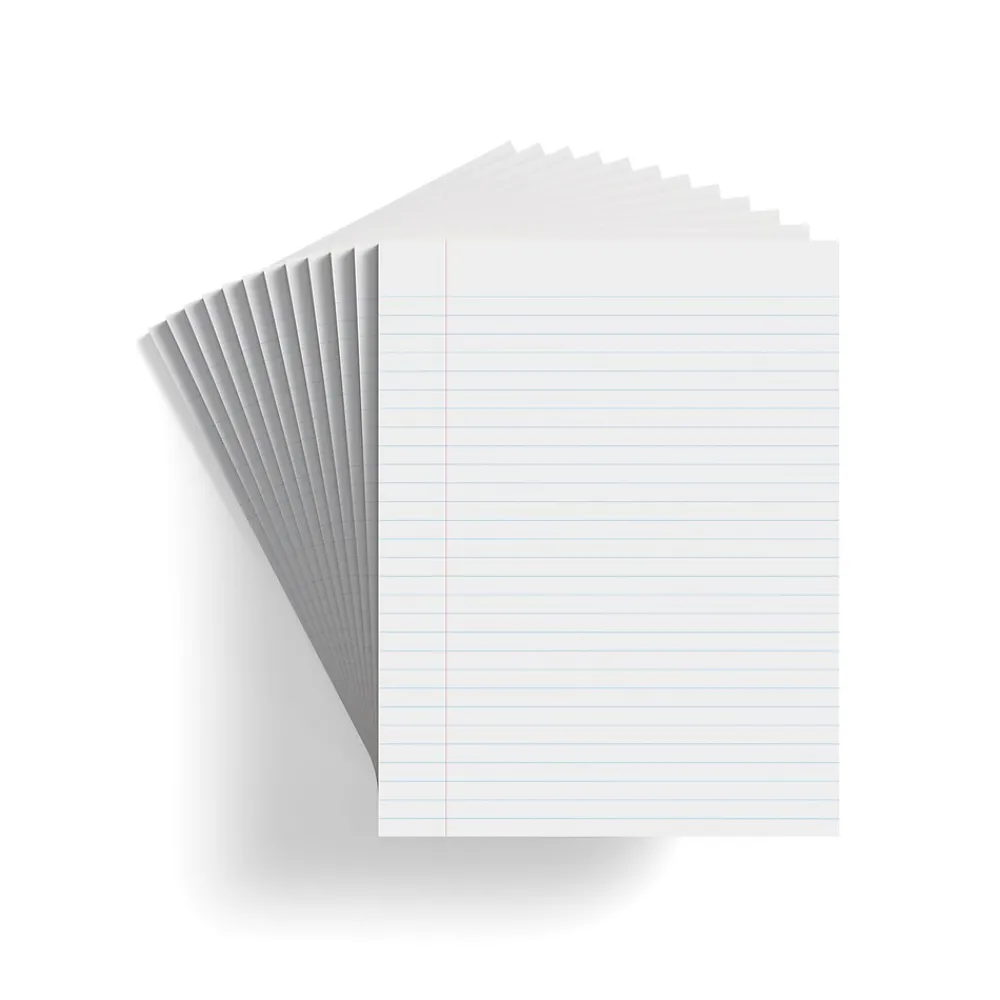 Notepads|Staples Notepad, 8.5" x 11" (US letter), Wide Ruled, White, 50 Sheets/Pad, Dozen Pads/Pack, 6 Packs/Case (TR57334CT)