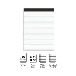 Notepads|Staples Notepad, 8.5" x 11.75", Wide Ruled, White, 50 Sheets/Pad, 72 Pads/Pack (23643CT)