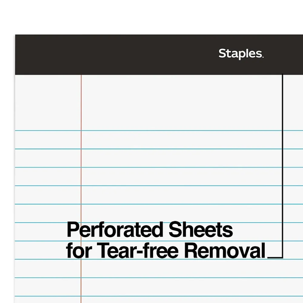 Notepads|Staples Notepad, 8.5" x 11.75", Wide Ruled, White, 50 Sheets/Pad, 72 Pads/Pack (23643CT)