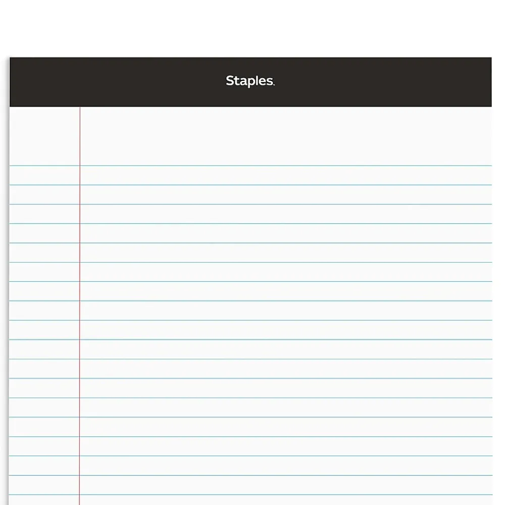 Notepads|Staples Notepad, 8.5" x 11.75", Wide Ruled, White, 50 Sheets/Pad, 72 Pads/Pack (23643CT)