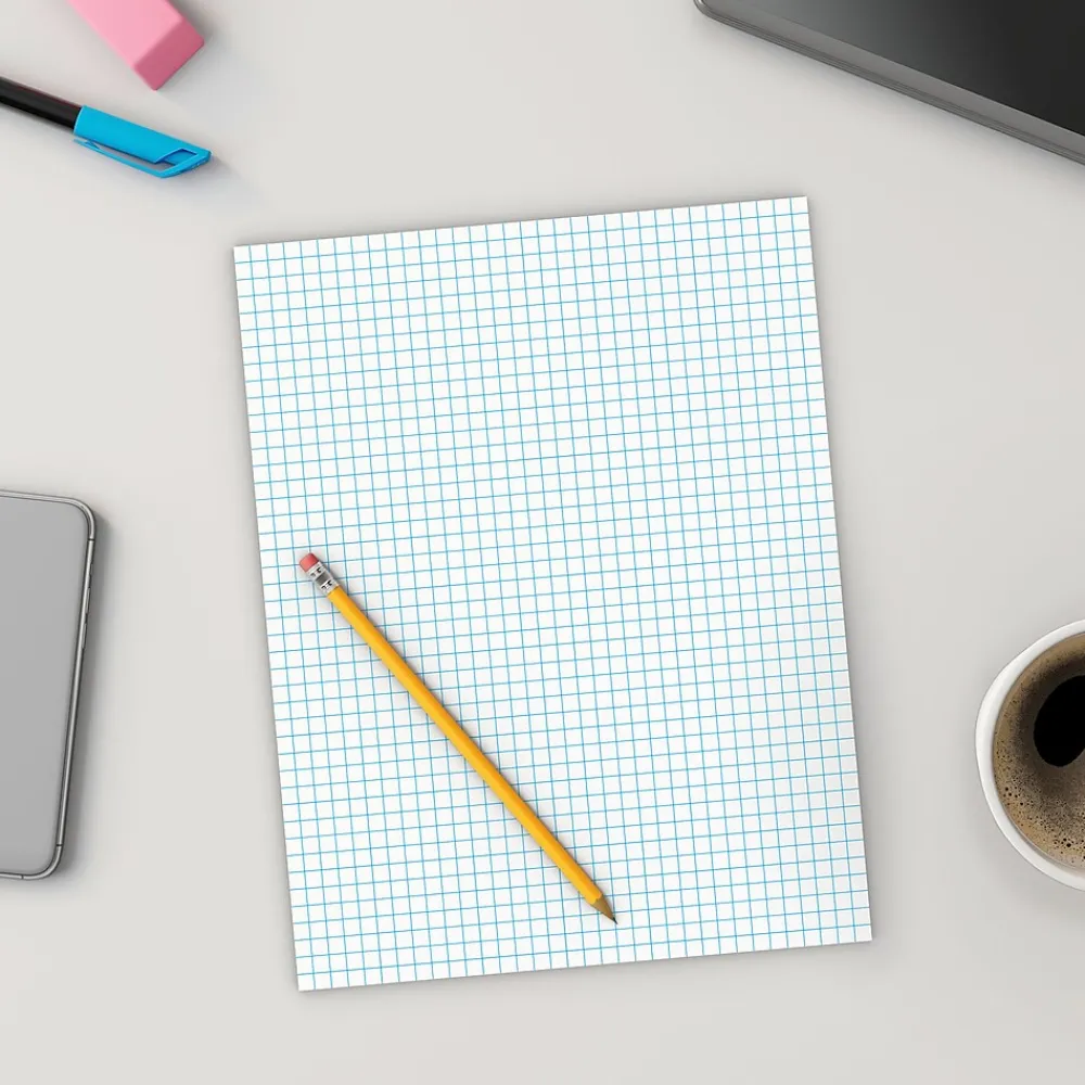Notepads|Staples ® Notepads, 8.5" x 11", Graph Ruled, White, 50 Sheets/Pad, 6 Pads/Pack (ST57332)