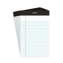 Notepads|Staples Notepads, 5" x 8", Narrow Ruled, , 100 Sheets/Pad, 6 Pads/Pack (ST57343) White