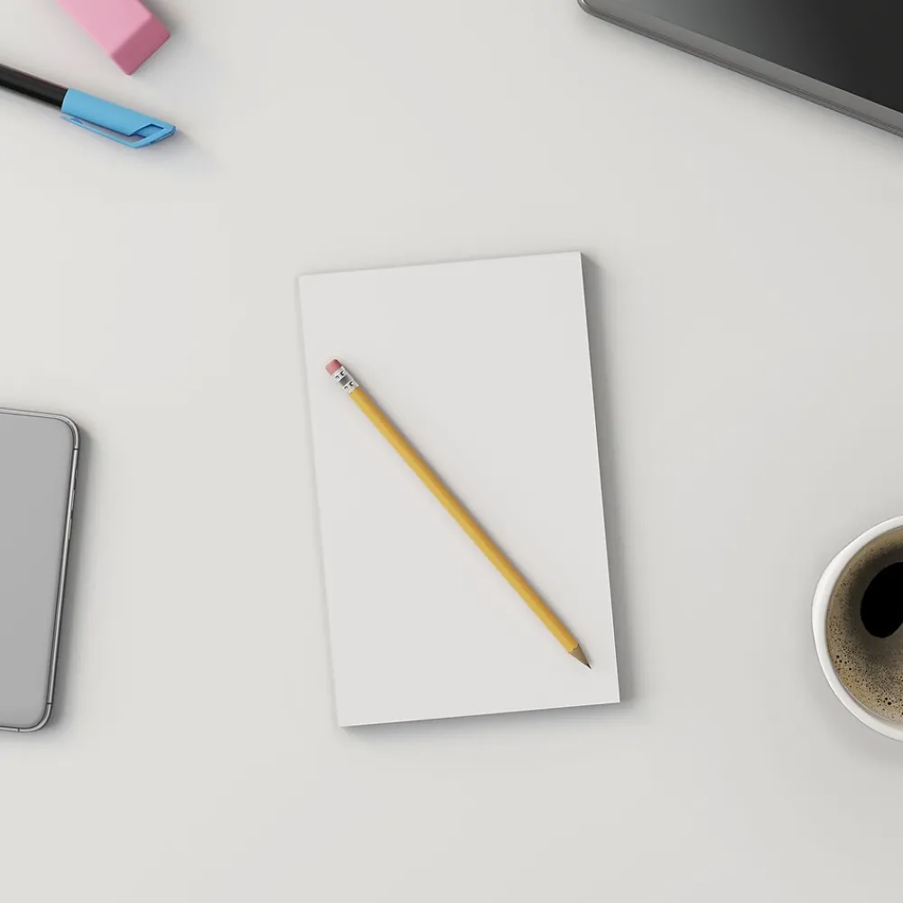 Notepads|Staples Notepads, 5" x 8", Unruled, White, 100 Sheets/Pad, Dozen Pads/Pack (ST57329)