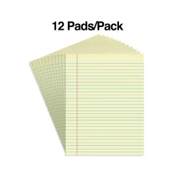 Notepads|Staples Notepads, 8.5" x 11", Wide Ruled, Canary, 50 Sheets/Pad, Dozen Pads/Pack (ST57295)