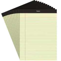 Subject Notebooks|Staples Notepads, 8.5" x 11.75", Wide Ruled, Canary, 50 Sheets/Pad, Dozen (ST57300)