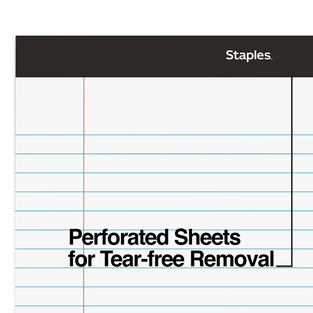 Notepads|Staples Notepads, 8.5" x 11.75", Wide Ruled, White, 50 Sheets/Pad, Dozen (ST57339M/57339)