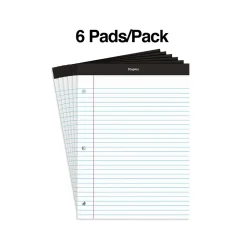 Notepads|Staples Notepads, 8.5" x 11.75", Wide Ruled, , 100 Sheets/Pad, 6 Pads/Pack (ST57350) White