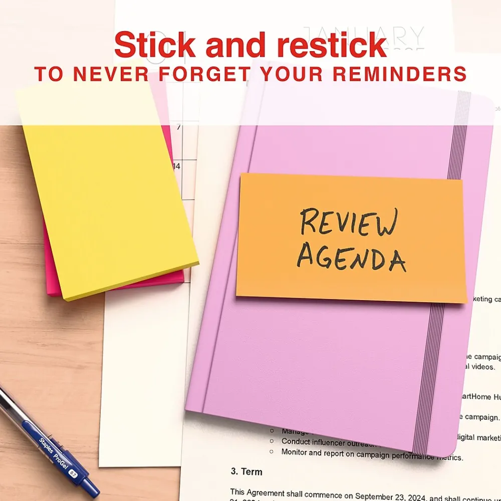 Sticky Notes*Staples Notes, 3" x 5", Pool Party Collection, 100 Sheet/Pad, 12 Pads/Pack (S-35BR12)