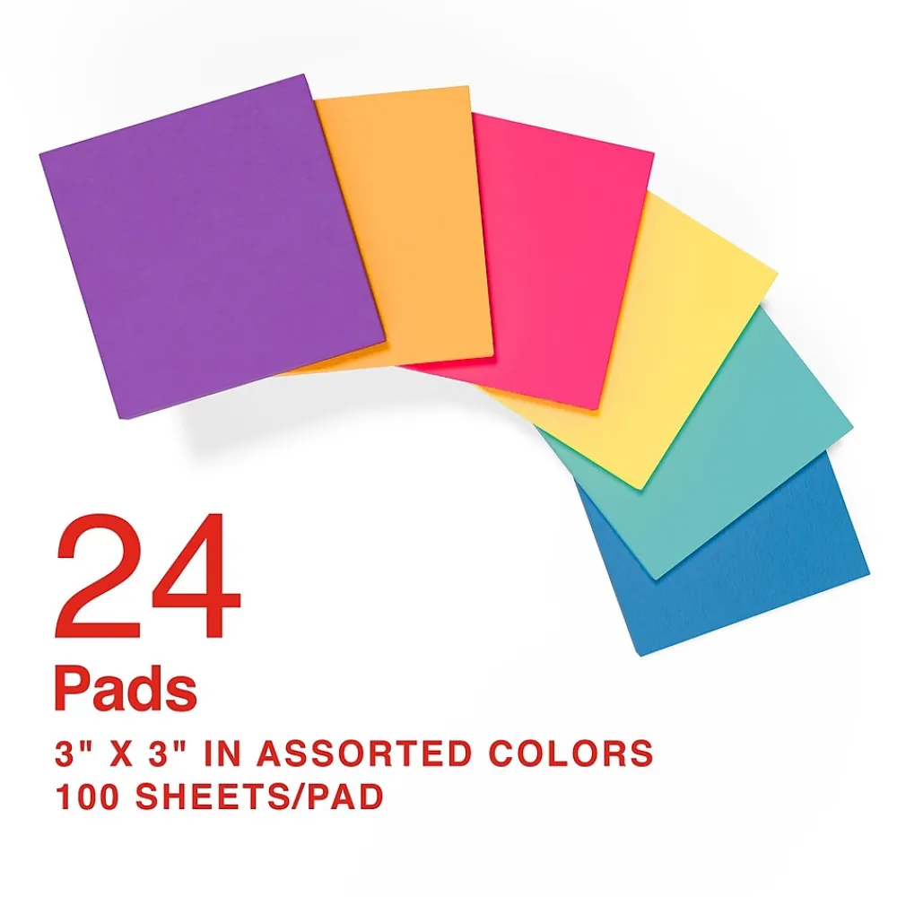 Sticky Notes*Staples Notes, 3" x 3", Sorbet Collection, 100 Sheet/Pad, 24 Pads/Pack (S-33BO24)