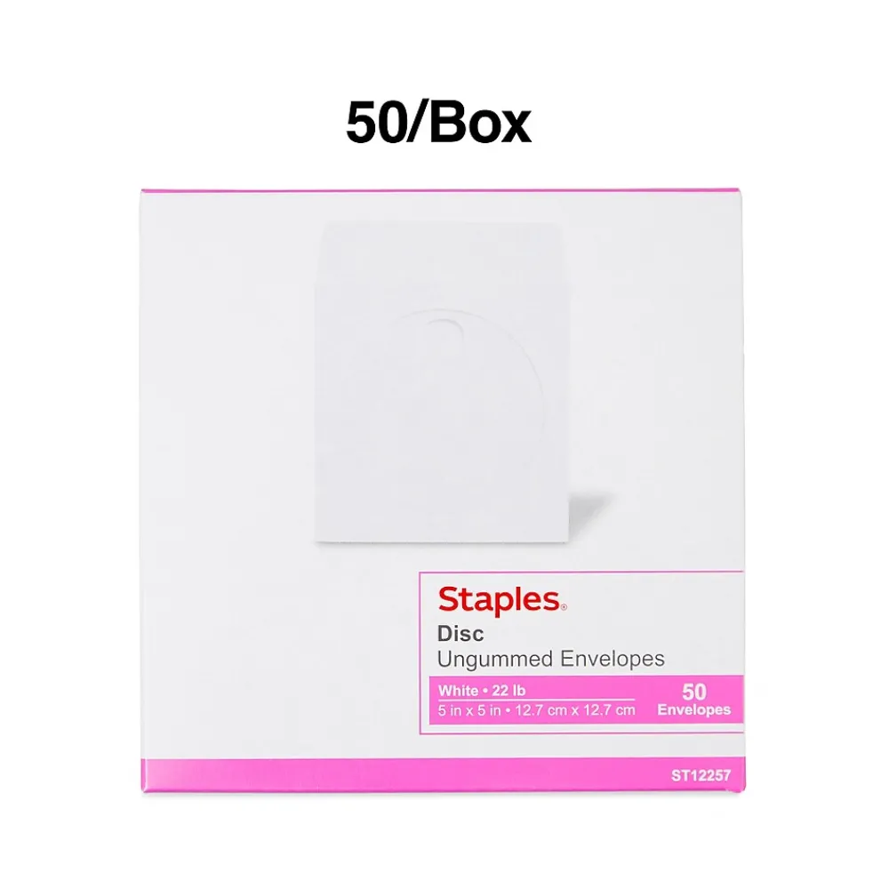 Best Staples Open End CD/DVD Envelopes, 5" x 5", White, 50/Box (12257)