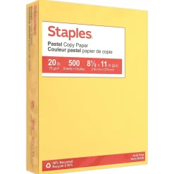 Multipurpose Paper*Staples Pastel 30% Recycled Color Copy Paper, 20 lbs., 8.5