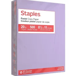 Multipurpose Paper*Staples Pastel 30% Recycled Color Copy Paper, 20 lbs., 8.5" x 11", , 500/Ream (14782) Lilac