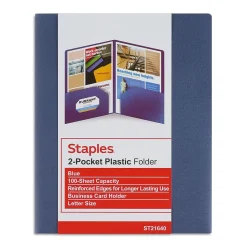 Pocket Folders|Staples 2-Pocket Plastic Presentation Folder, (21640-CC/20632) Dark Blue
