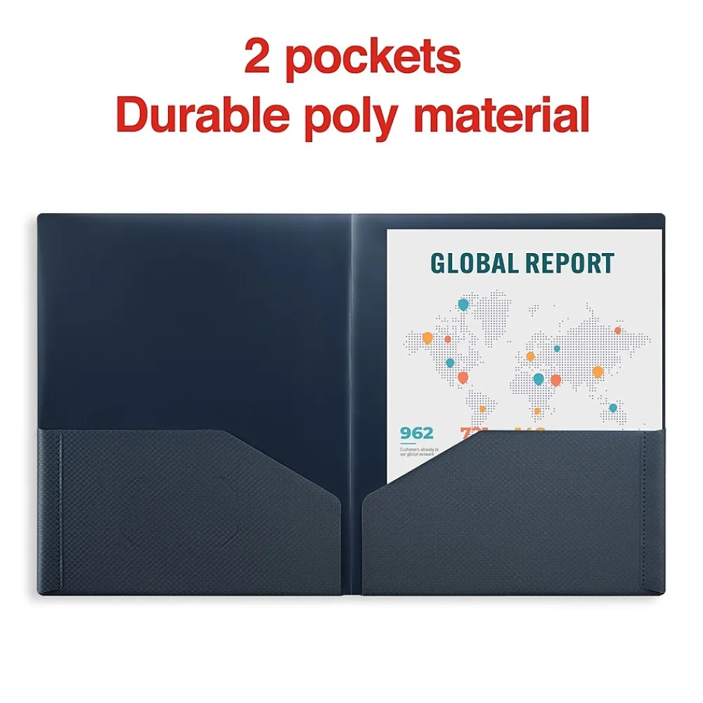 Pocket Folders|Staples 2-Pocket Plastic Presentation Folder, Blue (21624-CC/20644)