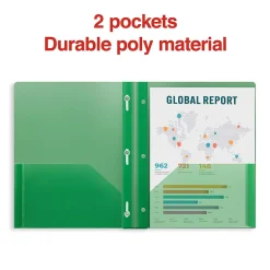 Pocket Folders|Staples 2-Pocket Plastic Presentation Folder with Fasteners, Green (ST26388-CC)