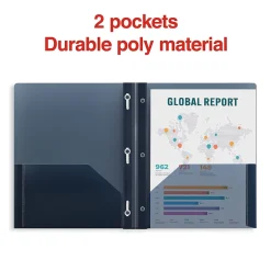 Pocket Folders|Staples 2-Pocket Plastic Presentation Folder with Fasteners, Navy (ST26389-CC)